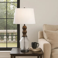 Hay 33 Inch Table Lamp, Diamond Pattern Glass Base, White Fabric Shade -BM323958