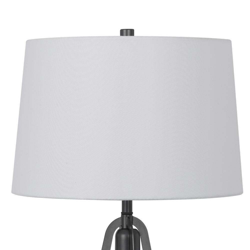 Leya 30 Inch Table Lamp, Lantern Style Glass Base, White Fabric Shade -BM323959