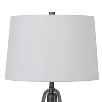Leya 30 Inch Table Lamp, Lantern Style Glass Base, White Fabric Shade -BM323959