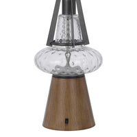 Leya 30 Inch Table Lamp, Lantern Style Glass Base, White Fabric Shade -BM323959