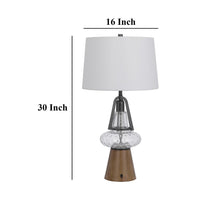 Leya 30 Inch Table Lamp, Lantern Style Glass Base, White Fabric Shade -BM323959