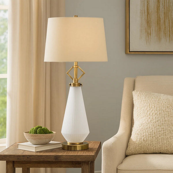 Rizo 32 Inch Table Lamp, Tapered Style Frosted Glass Base, Beige Shade -BM323960