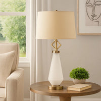 Rizo 32 Inch Table Lamp, Tapered Style Frosted Glass Base, Beige Shade -BM323960