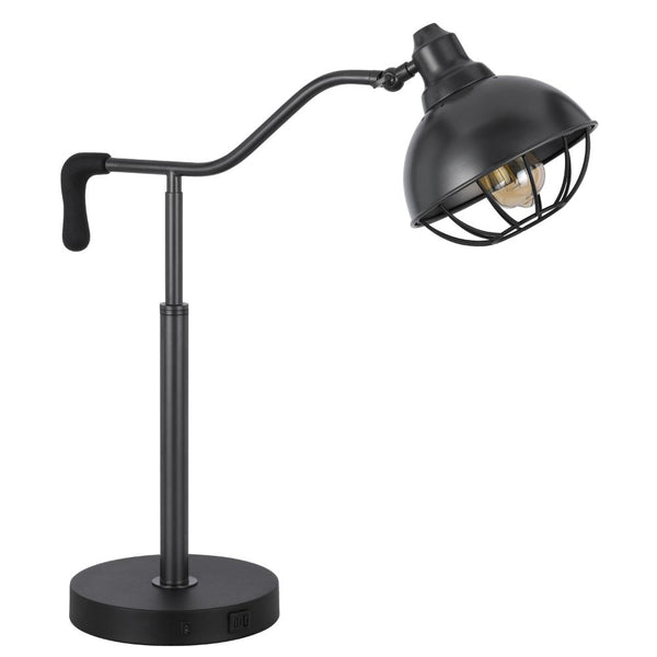 Loga 27 Inch Desk Lamp w Adjustable Cage Style Shade, Black Iron -BM323961