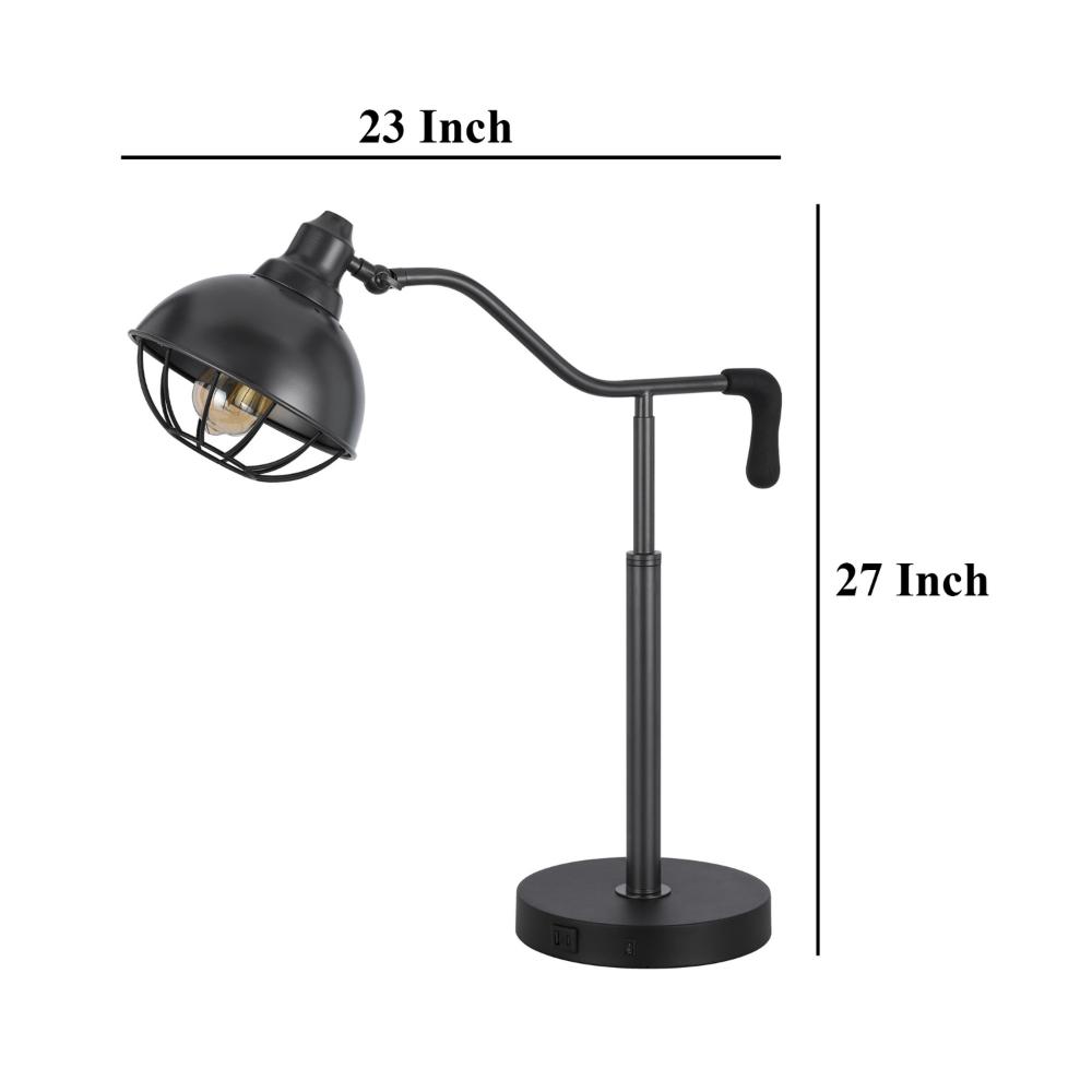 Loga 27 Inch Desk Lamp w Adjustable Cage Style Shade, Black Iron -BM323961