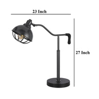 Loga 27 Inch Desk Lamp w Adjustable Cage Style Shade, Black Iron -BM323961