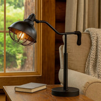 Loga 27 Inch Desk Lamp w Adjustable Cage Style Shade, Black Iron -BM323961