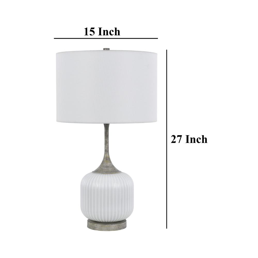 Myra Table Lamp Set of 2, Fluted Accent Glass Base, White Fabric Shade -BM323963