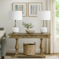 Myra Table Lamp Set of 2, Fluted Accent Glass Base, White Fabric Shade -BM323963