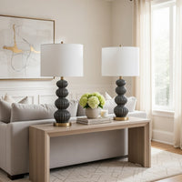 Lomy 26 Inch Table Lamp Set of 2, Stacked Ball Gray Black, White Shade -BM323965