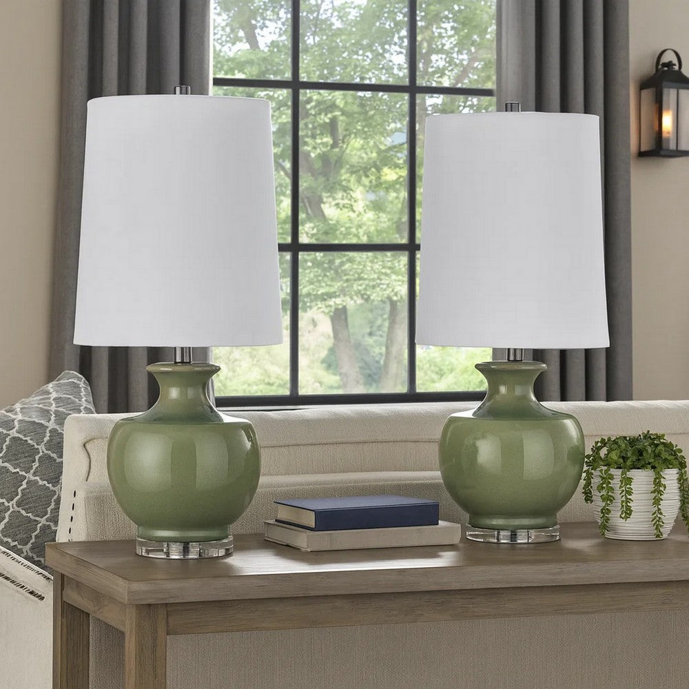 Kela 28 Inch Table Lamp Set of 2, Green Ceramic Pot Base, White Shade -BM323966