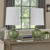 Kela 28 Inch Table Lamp Set of 2, Green Ceramic Pot Base, White Shade -BM323966