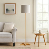 Plue 62 Inch Floor Lamp, Brown Pole w Star Wood Base, White Shade -BM323967