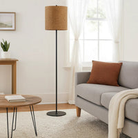 Plue 63 Inch Floor Lamp, Black Pole w Round Base, Cork Drum Shade -BM323968