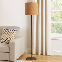 Plue 63 Inch Floor Lamp, Black Pole w Round Base, Cork Drum Shade -BM323968