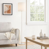 Plue 63 Inch Floor Lamp, Chrome Pole Round Base, Off White Drum Shade -BM323969