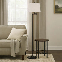 Tomi 63 Inch Floor Lamp, Double Swing Arm, Bronze Metal, White Shade -BM323972