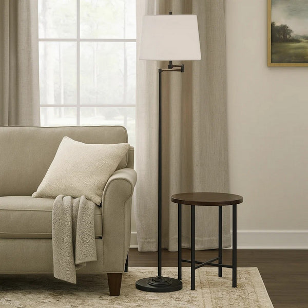 Tomi 63 Inch Floor Lamp, Double Swing Arm, Bronze Metal, White Shade -BM323972
