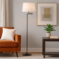 Tomi 63 Inch Floor Lamp, Double Swing Arm, Bronze Metal, White Shade -BM323972