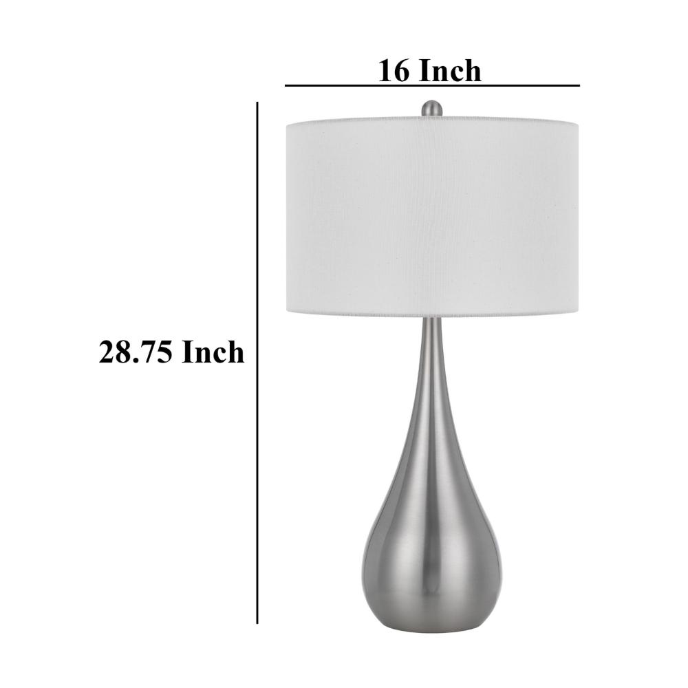 Ege Table Lamp Set of 2, Teardrop Brushed Steel Base, White Shade -BM323973