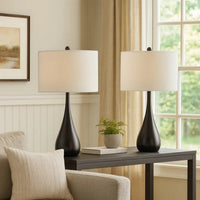 Ege Table Lamp Set of 2, Teardrop Bronze Metal Base, White Shade -BM323974