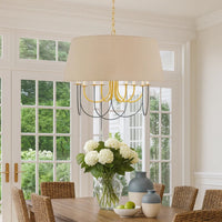 Pomy 28 Inch Chandelier, Hardback Burlap Shade, Gold Black Metal -BM323976