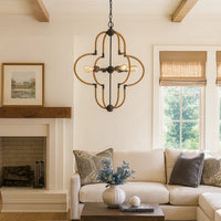 Gemo 36 Inch Chandelier, Crossed Clover Design, Brass Black Metal -BM323978