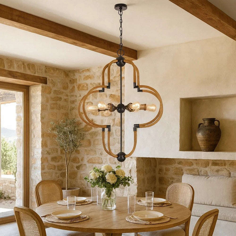 Gemo 36 Inch Chandelier, Crossed Clover Design, Brass Black Metal -BM323978