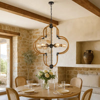 Gemo 36 Inch Chandelier, Crossed Clover Design, Brass Black Metal -BM323978