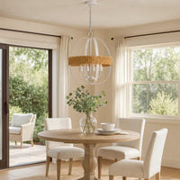 Baty Chandelier, 3 Light Rustic Rattan, Round White Metal 18 Inch -BM323980