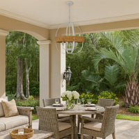 Baty Chandelier, 4 Light Rustic Rattan Round, White Metal 21 Inch -BM323981