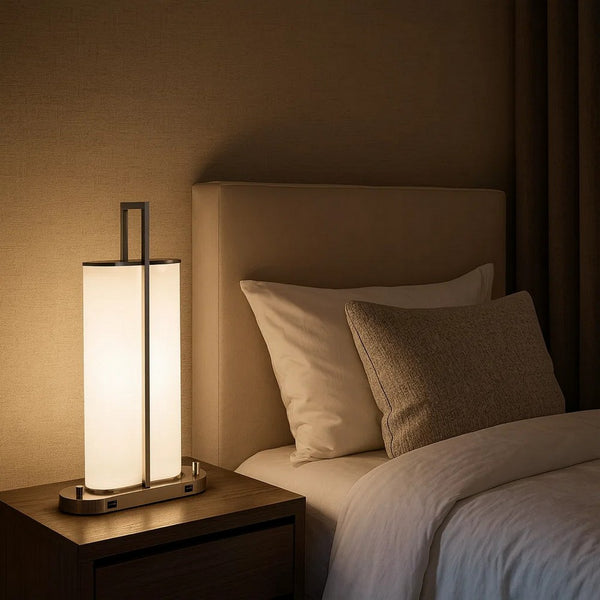 Mora Table Lamp Acrylic Shade, 2 USB, LED Lights, Chrome Steel 23 Inch -BM323983