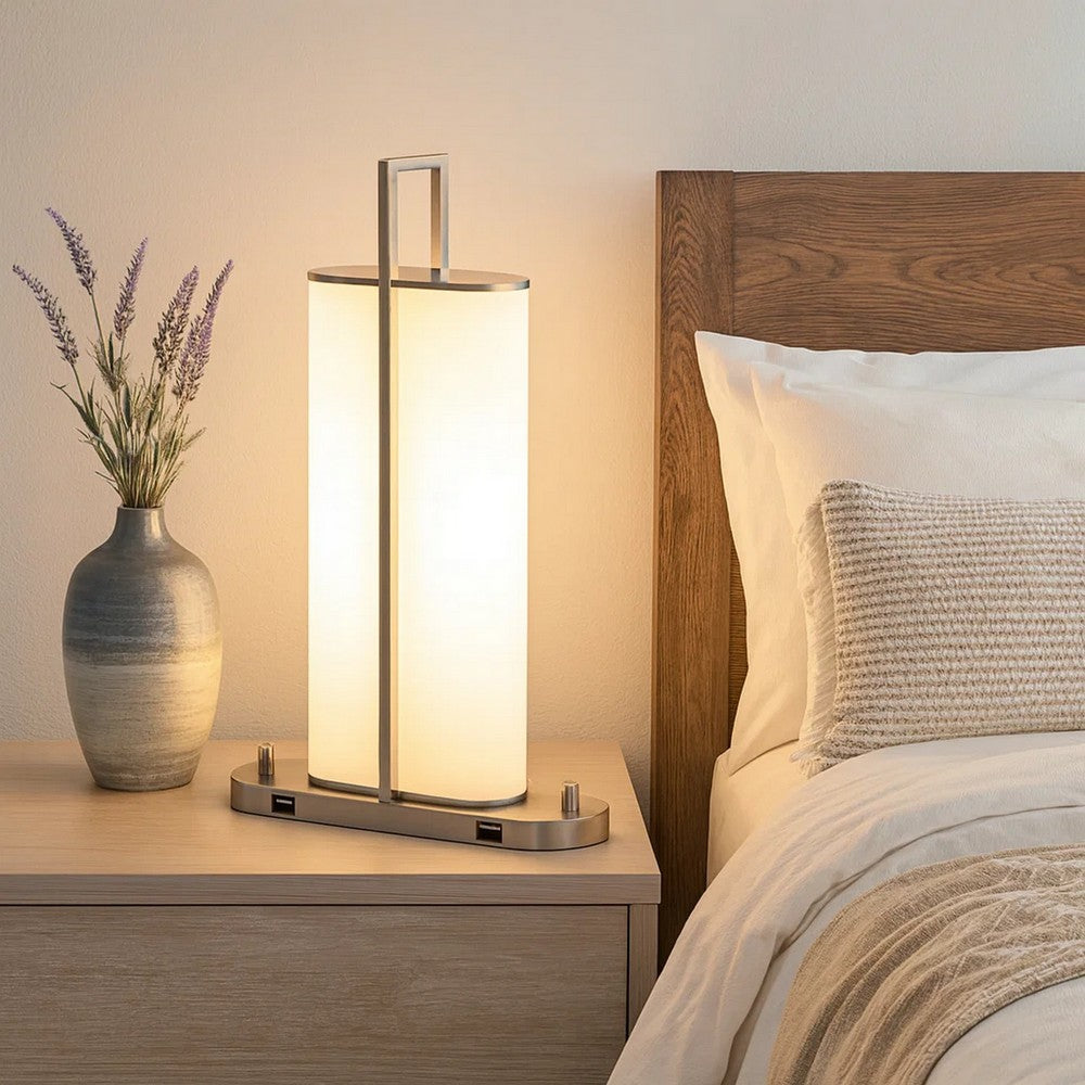 Mora Table Lamp Acrylic Shade, 2 USB, LED Lights, Chrome Steel 23 Inch -BM323983