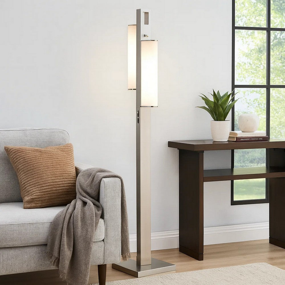 Mora Floor Lamp w Dimmer Switch, 2 Ports, Dual LED, Chrome 61 Inch -BM323984