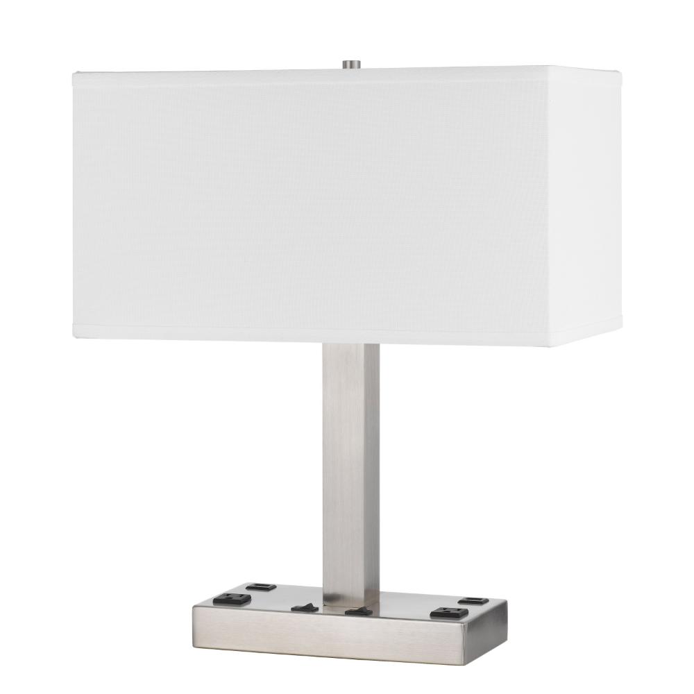 Colm Table Lamp, 2 Ports and 2 Power Outlets, Brushed Steel 21 Inch -BM323985