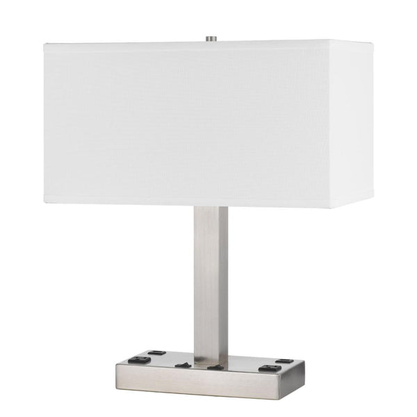 Colm Table Lamp, 2 Ports and 2 Power Outlets, Brushed Steel 21 Inch -BM323985