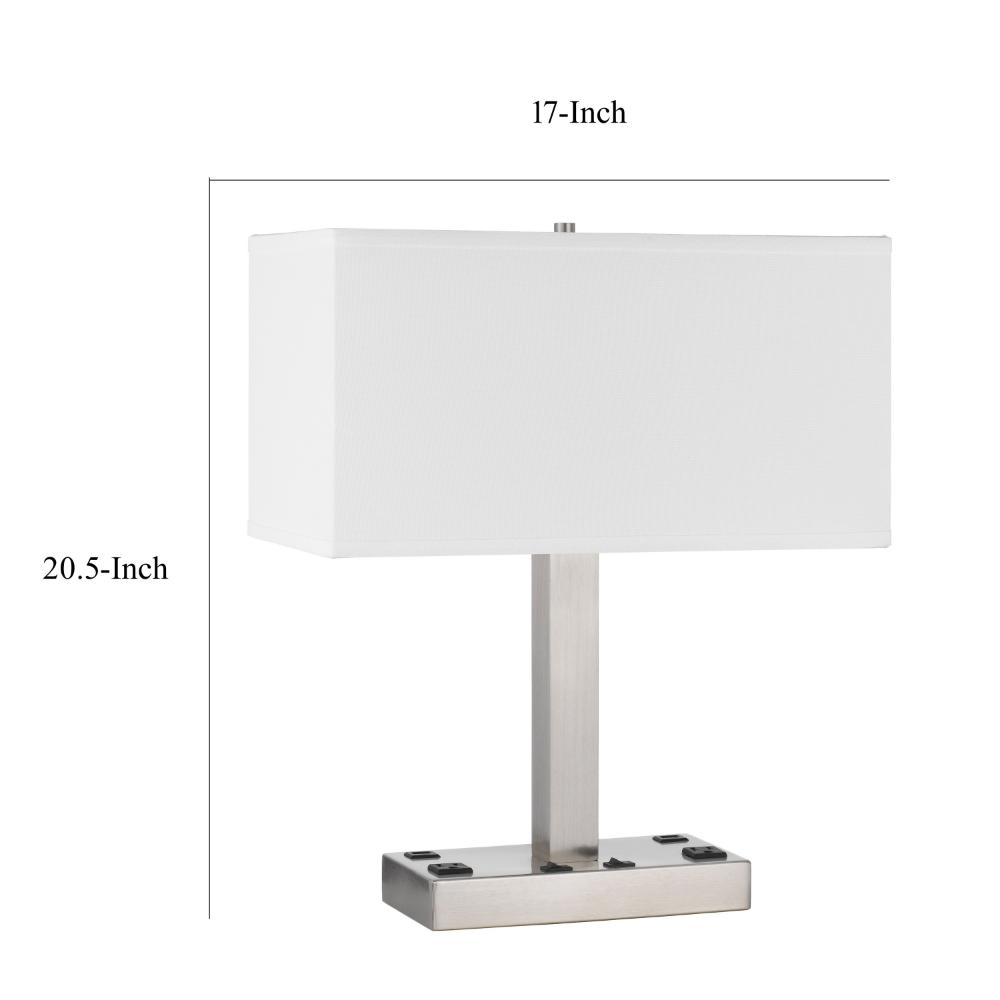 Colm Table Lamp, 2 Ports and 2 Power Outlets, Brushed Steel 21 Inch -BM323985