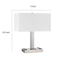 Colm Table Lamp, 2 Ports and 2 Power Outlets, Brushed Steel 21 Inch -BM323985