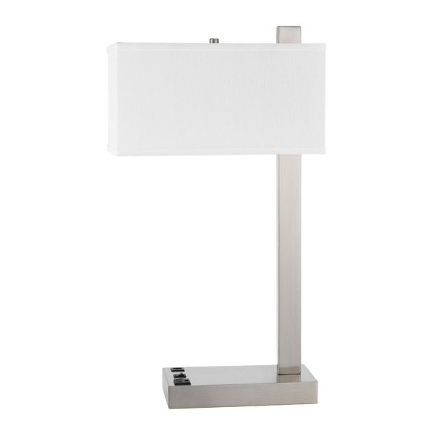 Nacy Table Lamp, 1 Power Outlet and USB Port, Chrome Steel 25 Inch -BM323986