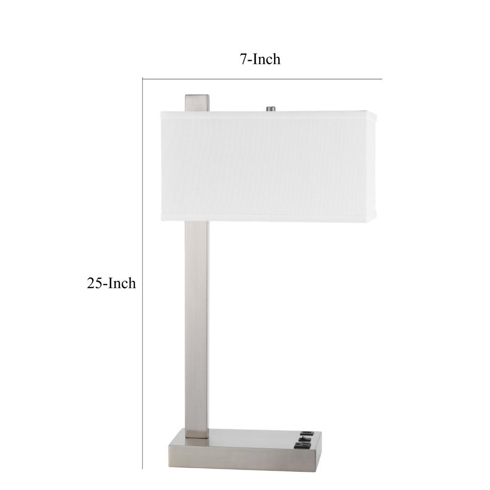 Nacy Table Lamp, 1 Power Outlet and USB Port, Chrome Steel 25 Inch -BM323986