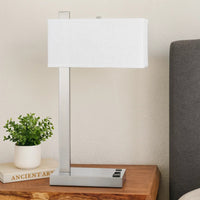 Nacy Table Lamp, 1 Power Outlet and USB Port, Chrome Steel 25 Inch -BM323986
