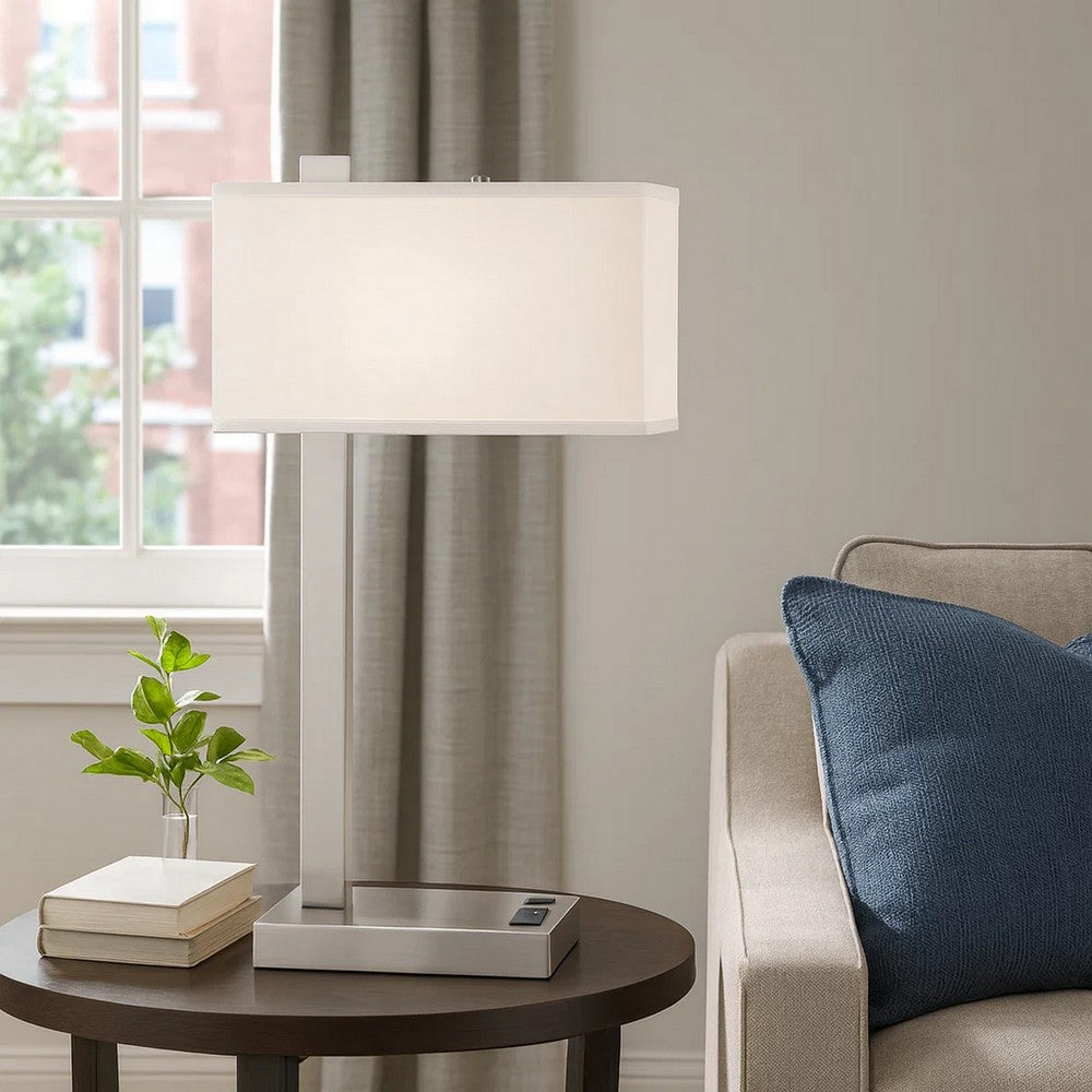 Nacy Table Lamp, 1 Power Outlet and USB Port, Chrome Steel 25 Inch -BM323986