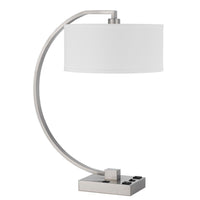 Fory Table Lamp, 2 Outlets, 1 USB Port, Curved Chrome Steel 26 Inch -BM323987