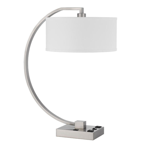 Fory Table Lamp, 2 Outlets, 1 USB Port, Curved Chrome Steel 26 Inch -BM323987