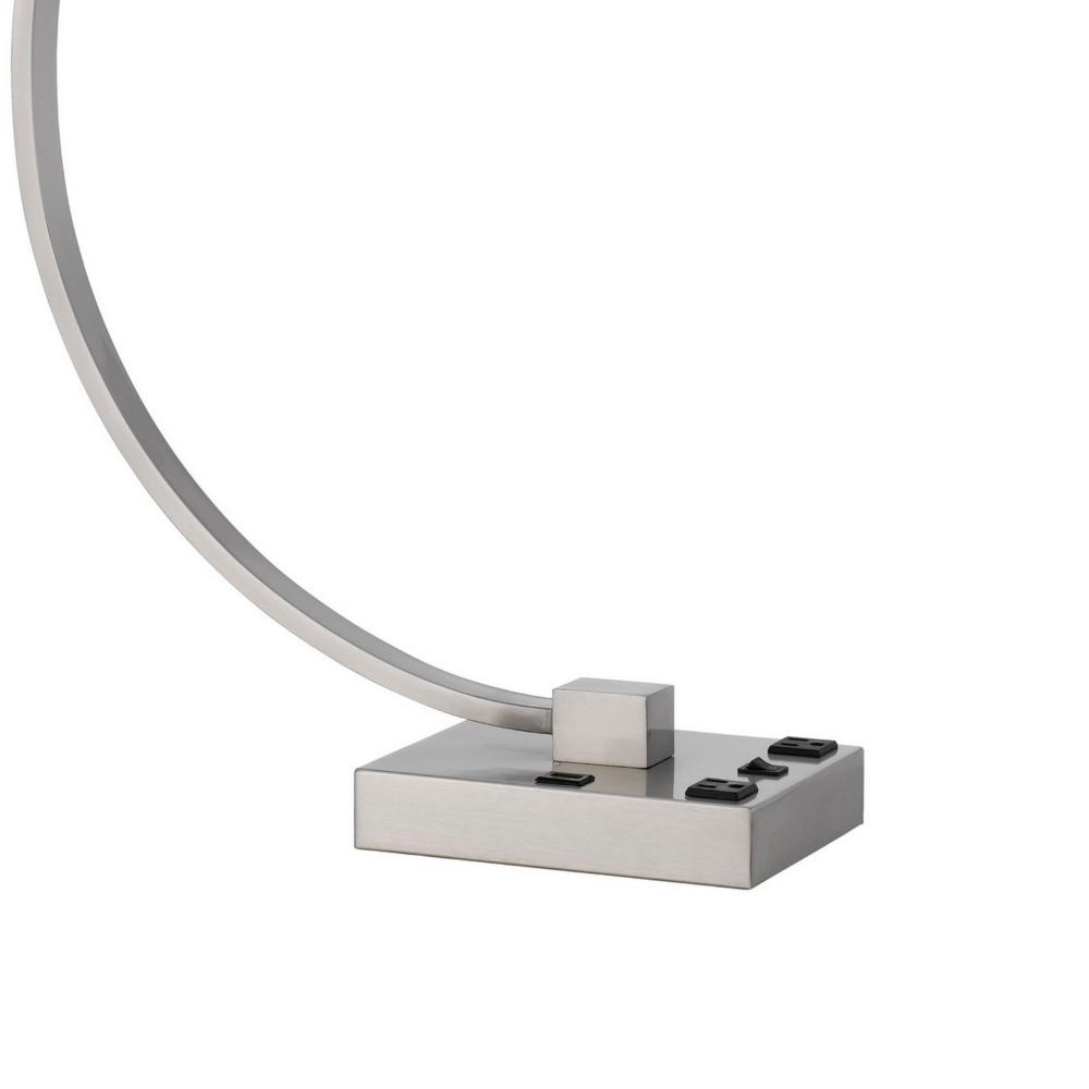 Fory Table Lamp, 2 Outlets, 1 USB Port, Curved Chrome Steel 26 Inch -BM323987