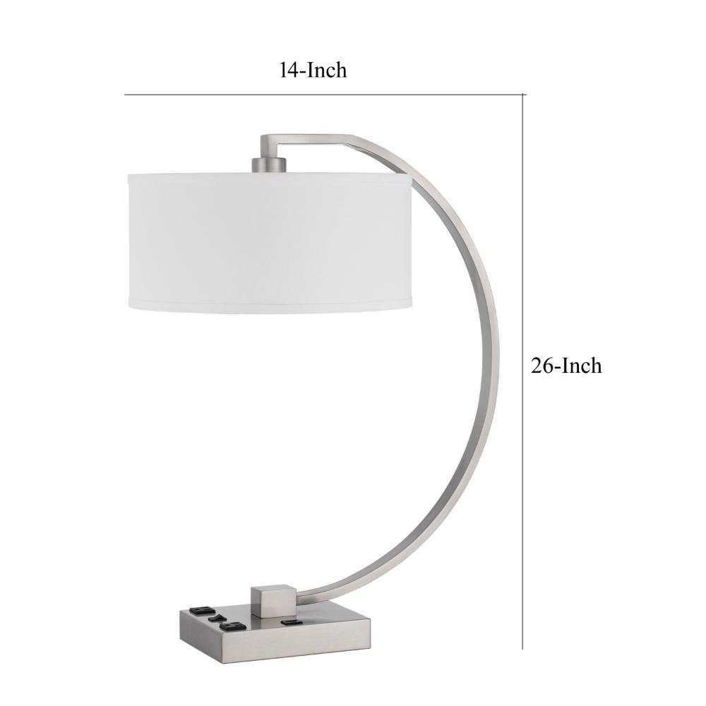 Fory Table Lamp, 2 Outlets, 1 USB Port, Curved Chrome Steel 26 Inch -BM323987