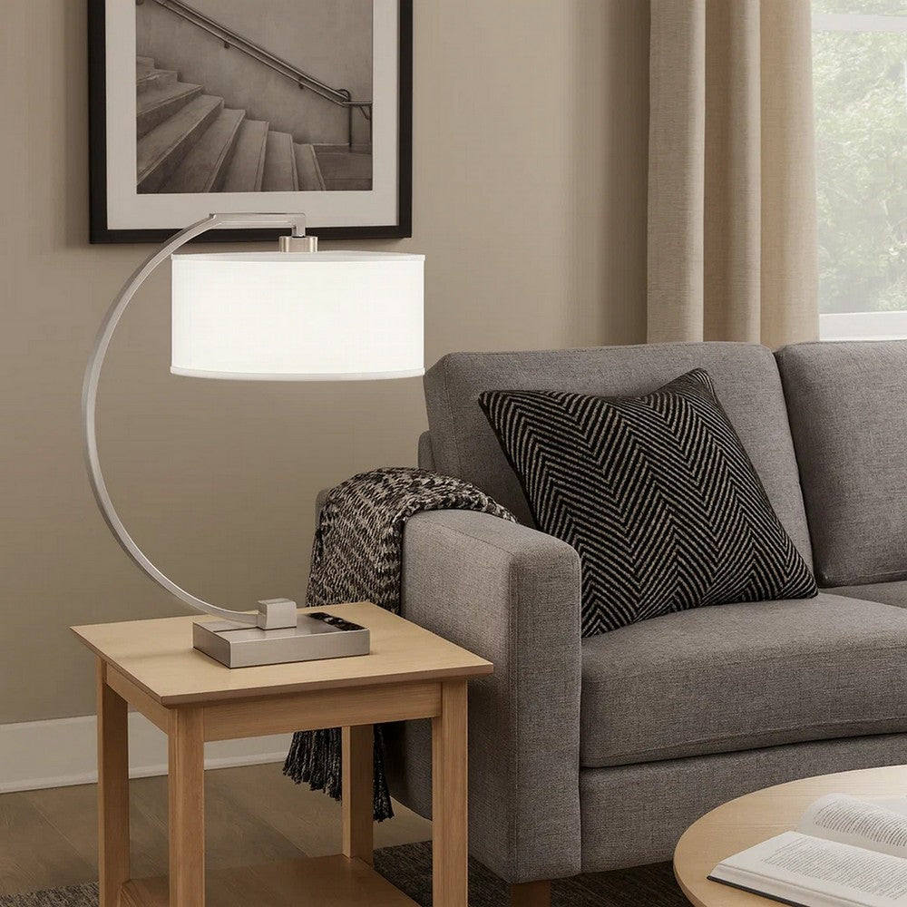 Fory Table Lamp, 2 Outlets, 1 USB Port, Curved Chrome Steel 26 Inch -BM323987