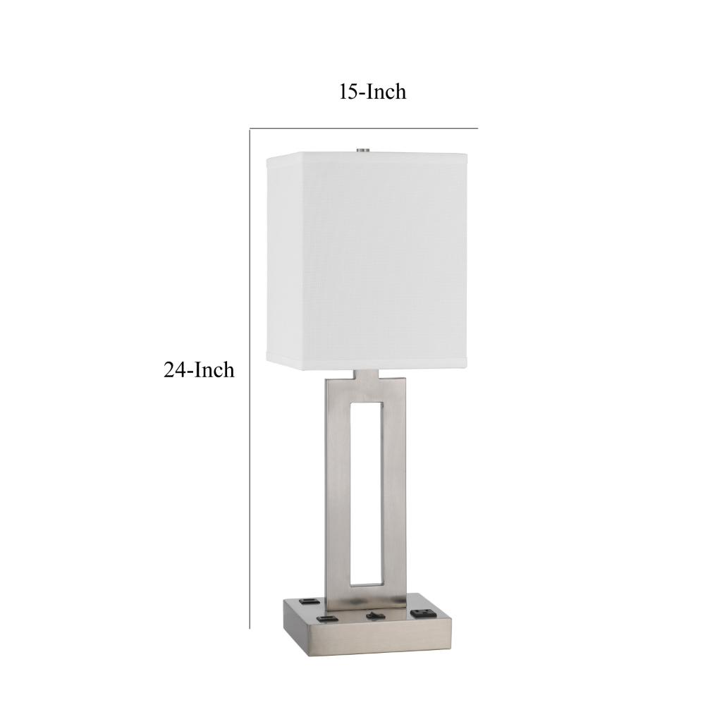 Arny Table Lamp, 1 Outlet, 2 USB, Slim Cutout Steel Base, 24 Inch -BM323989