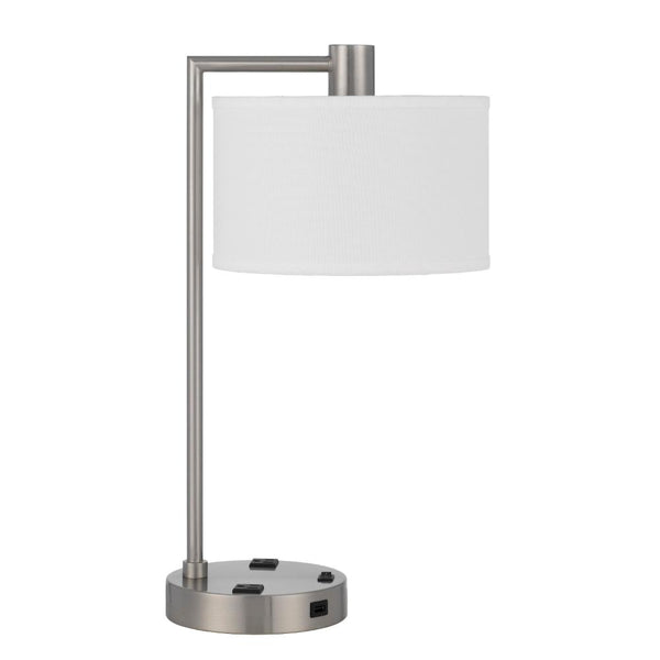 Ano Table Lamp, 2 Outlets, 1 USB, White Shade, Chrome Metal 22 Inch -BM323990