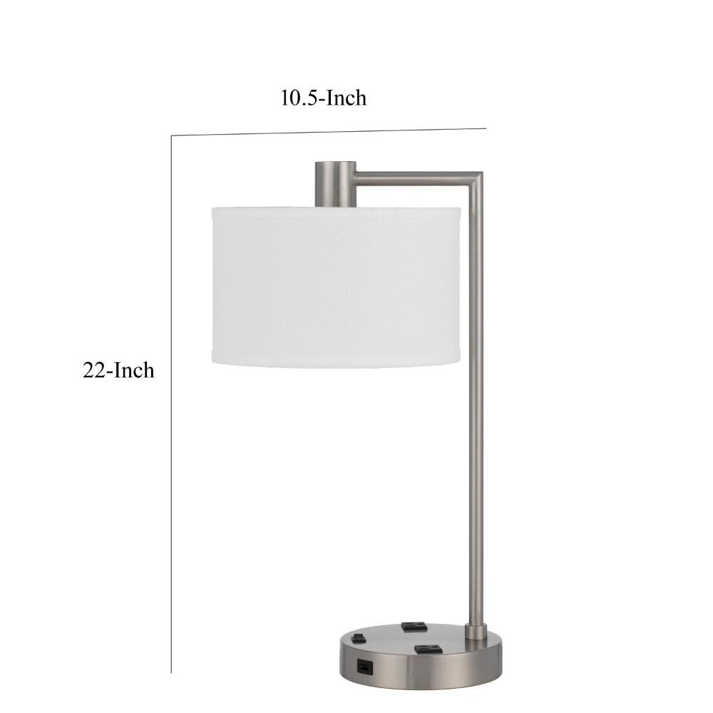 Ano Table Lamp, 2 Outlets, 1 USB, White Shade, Chrome Metal 22 Inch -BM323990